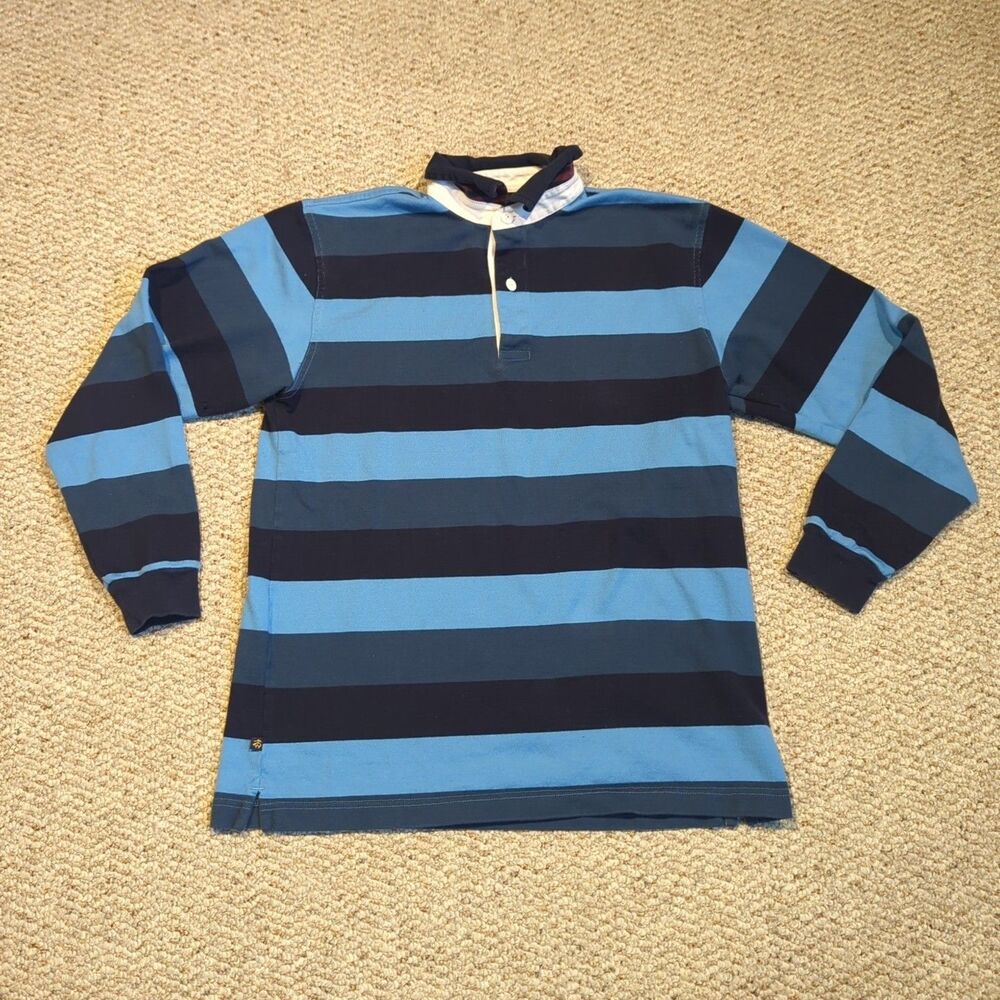 Brooks Brothers Fleece Rugby Shirt Boys Large Blue Stripe Long Sleeve Cotton